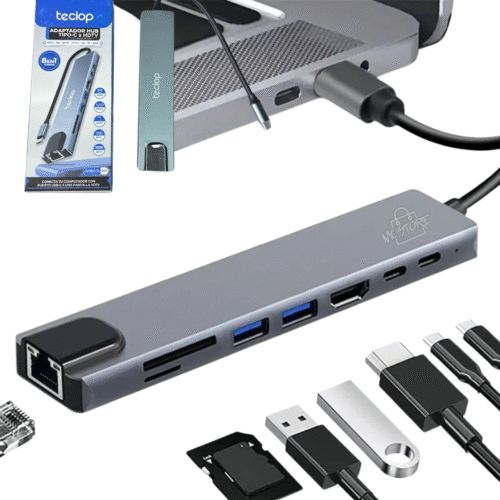 Hub 8 en 1 USB C – Con HDMI 4K, Red RJ45, Lector SD y Carga Rápida