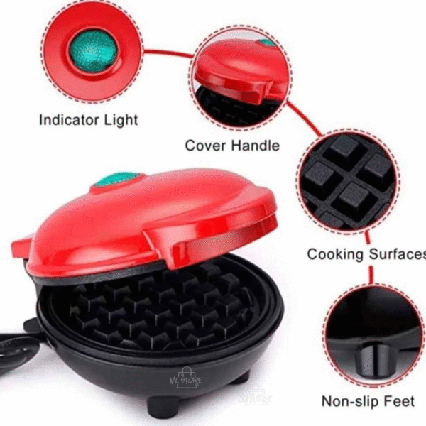Mini Waflera Antiadherente  roja eléctrica