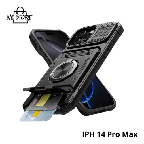 Funda Antigolpes con Porta Tarjetas y Aro Giratorio para iPhone 14 Pro Max – Protección 360°