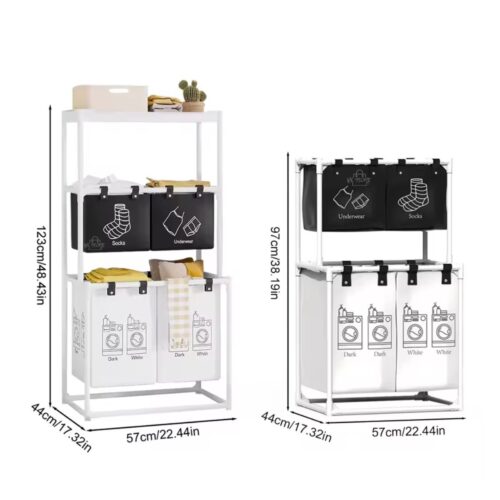Organizador de Ropa Sucia 6 Compartimientos con Estante