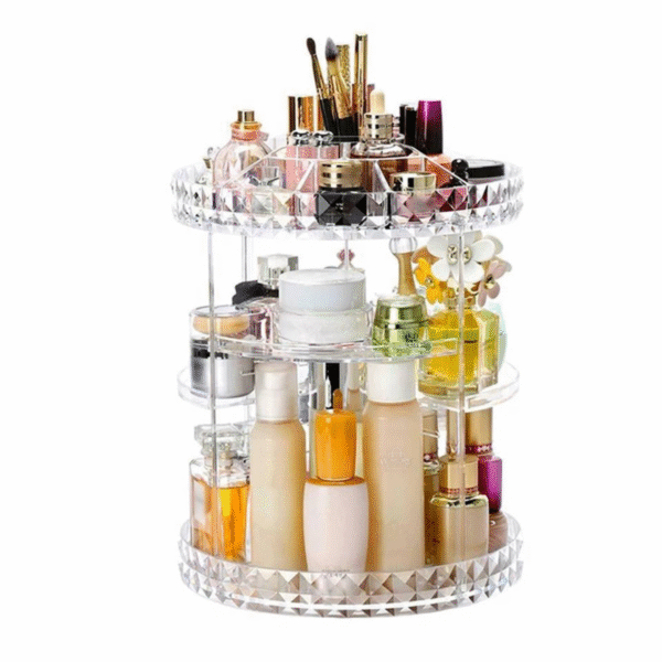 Organizador de Maquillaje Giratorio 360º en Acrílico Premium – Ajustable y Elegante