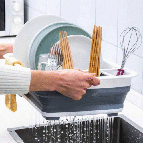 Escurridor de Platos Plegable con Compartimentos – Portátil y Drenaje Rápido