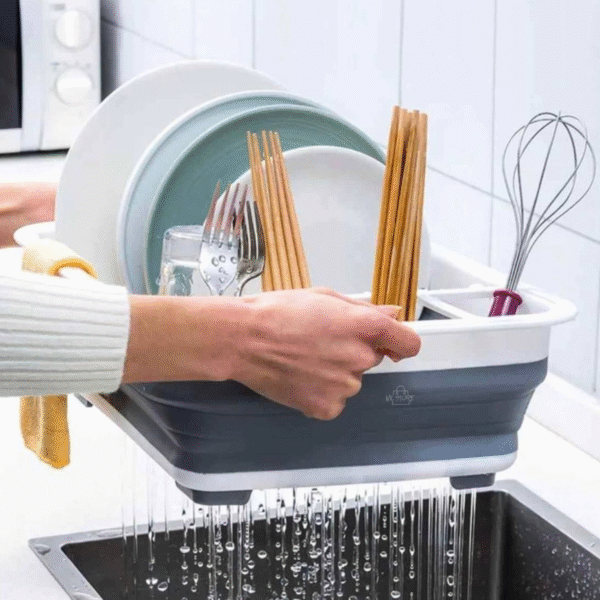 Escurridor de Platos Plegable con Compartimentos – Portátil y Drenaje Rápido