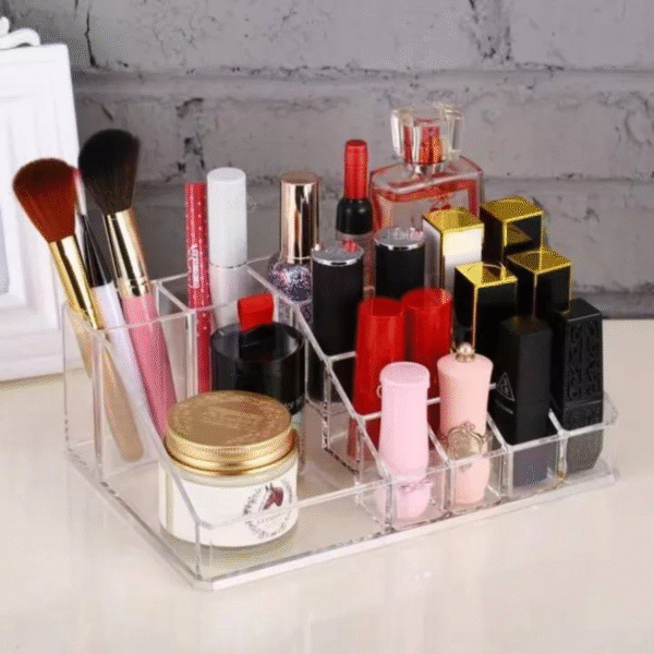 Organizador de Maquillaje Acrílico con 16 Compartimentos – Compacto y Resistente