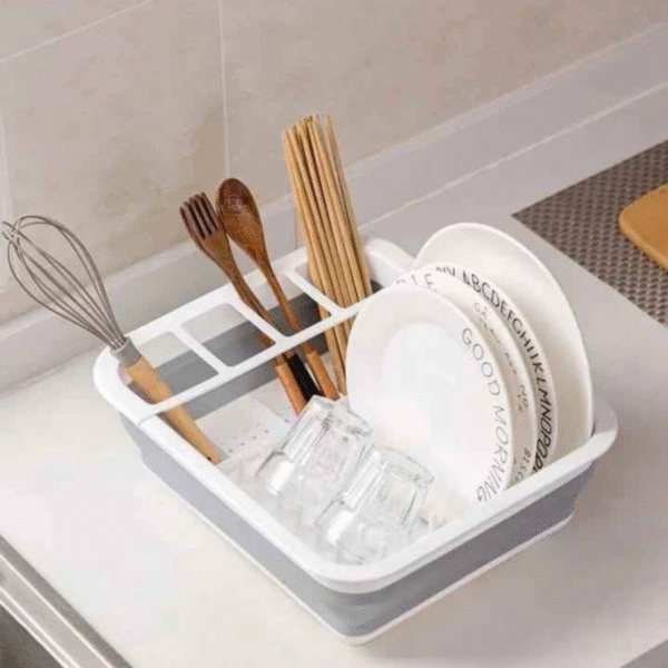 Escurridor de Platos Plegable con Compartimentos – Portátil y Drenaje Rápido