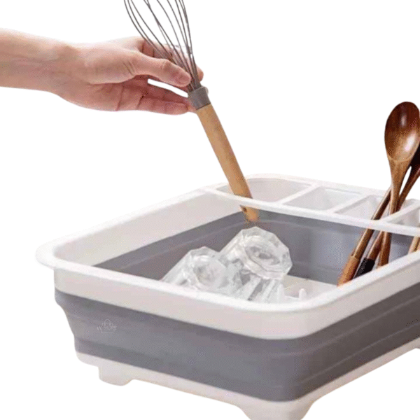 Escurridor de Platos Plegable con Compartimentos – Portátil y Drenaje Rápido