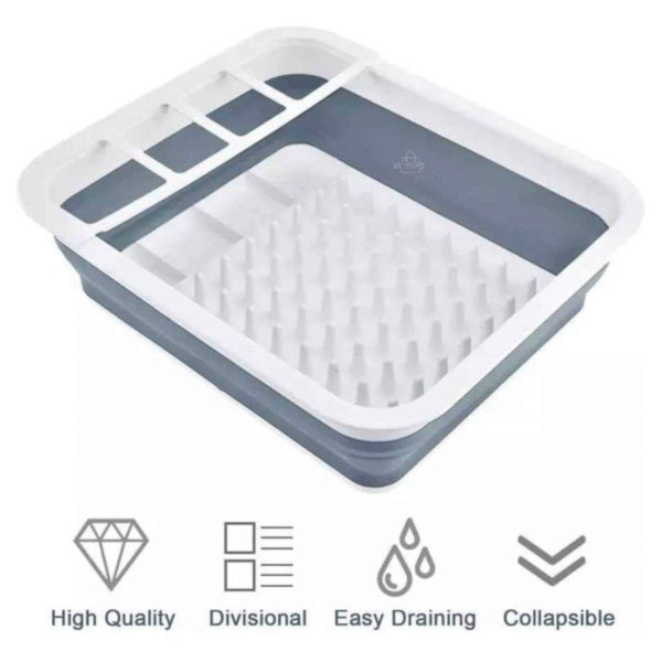 Escurridor de Platos Plegable con Compartimentos – Portátil y Drenaje Rápido