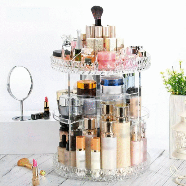 Organizador de Maquillaje Giratorio 360º en Acrílico Premium – Ajustable y Elegante