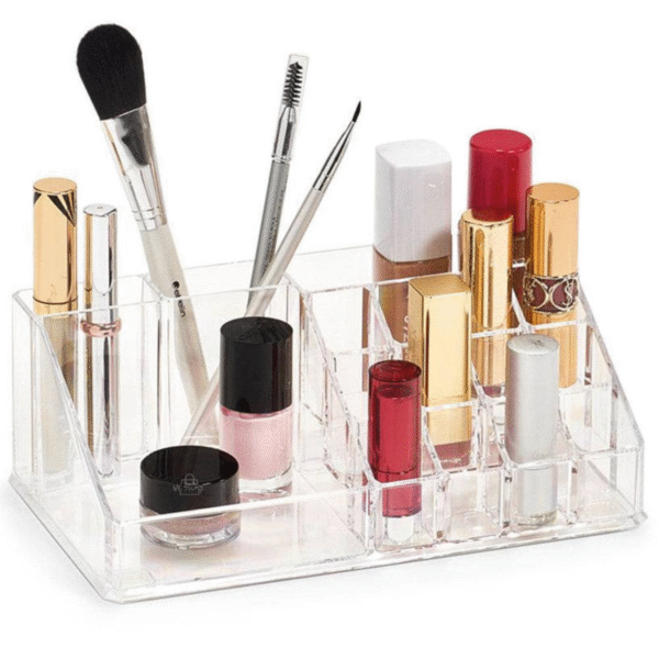Organizador de Maquillaje Acrílico con 16 Compartimentos – Compacto y Resistente