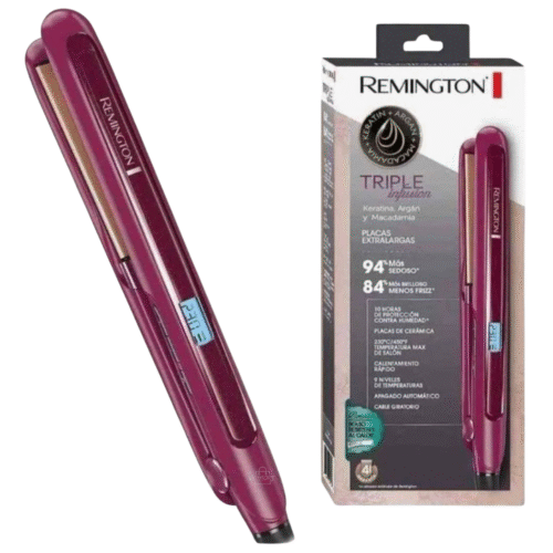 Plancha para Cabello Remington Triple Infusion Original – Keratina, Argán y Macadamia – Placas Extra Largas