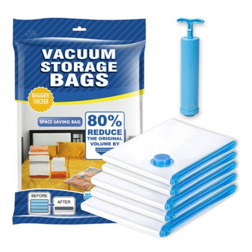 Set de bolsas al vacío para almacenamiento con bomba manual - 5 piezas en 3 tamaños diferentes