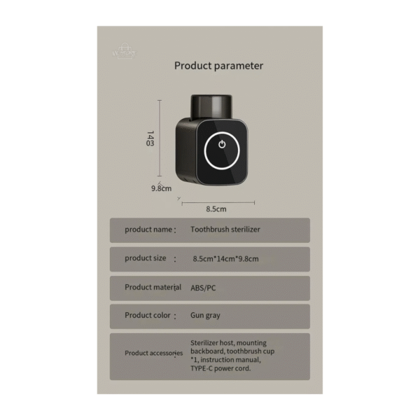 380 Esterilizador UV para Cepillos de Dientes Recargable – Blanco y Negro