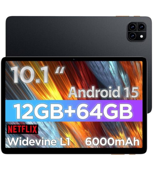 Tablet Android 15 | 12GB RAM + 64GB ROM | Pantalla 10.1” | Batería 6000mAh | WiFi 6 | Bluetooth 5.4