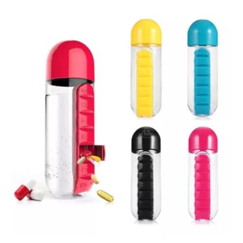 Botella con Pastillero Semanal 7 Días – Organizador de Pastillas y Termo Portátil