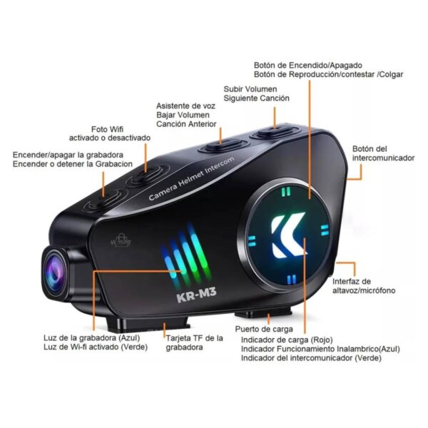 Intercomunicador de Casco con Cámara HD KR-M3 Bluetooth Impermeable