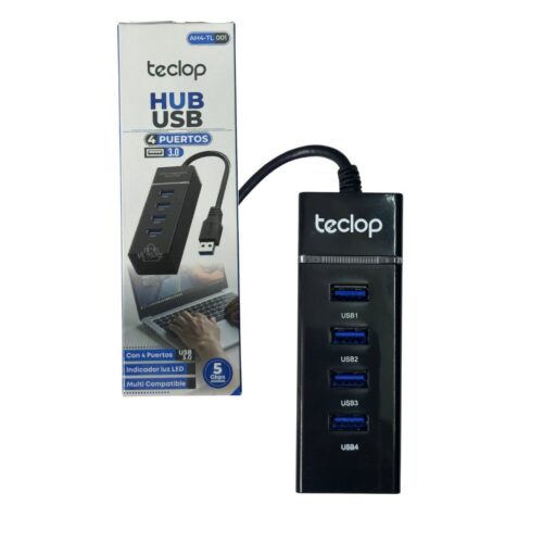 Hub USB 3.0 Teclop 4 Puertos Alta Velocidad con Indicador LED