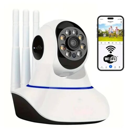 Cámara de Seguridad 3 antenas WiFi 1080P con Audio Bidireccional, Visión Nocturna y Detección de Movimiento