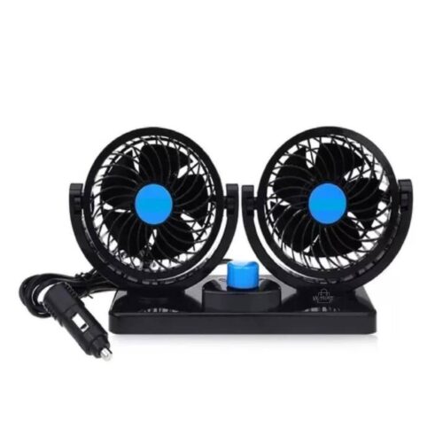 Ventilador Doble 12V para Carro con Base Ajustable – Compacto y Potente