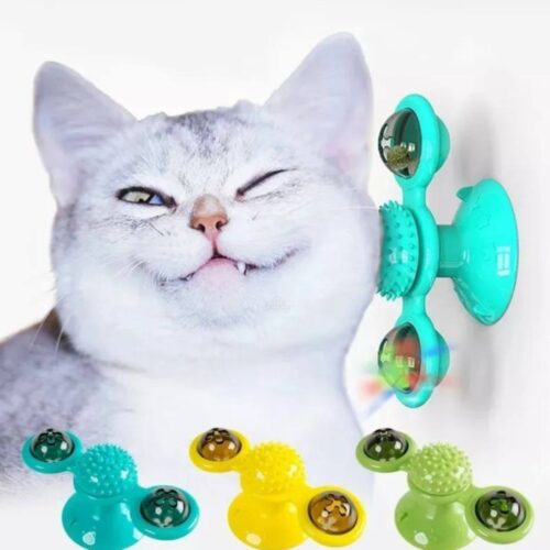 Juguete Interactivo Giratorio para Gatos con Ventosa y Esferas – Color Aleatorio