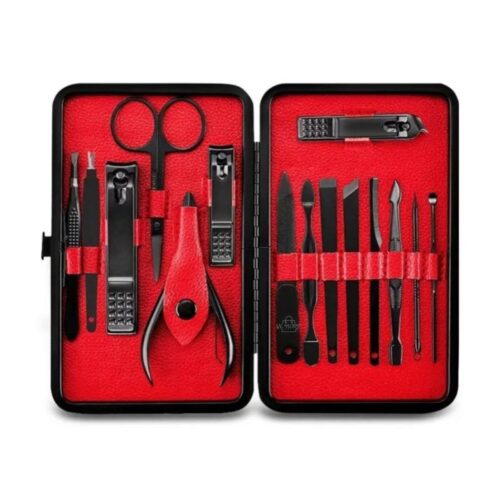 Set Profesional de Manicura y Pedicura 18 en 1 con Estuche de Cuero Rojo – Cuidado Completo de Uñas