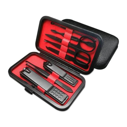 Set de Manicura y Pedicura 7 en 1 con Estuche de Cuero Negro – Kit Compacto de Cuidado Persona