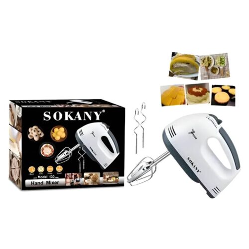 Batidora de Mano Sokany Modelo 133 – 7 Velocidades – 300W – Incluye Batidores y Ganchos Amasadores
