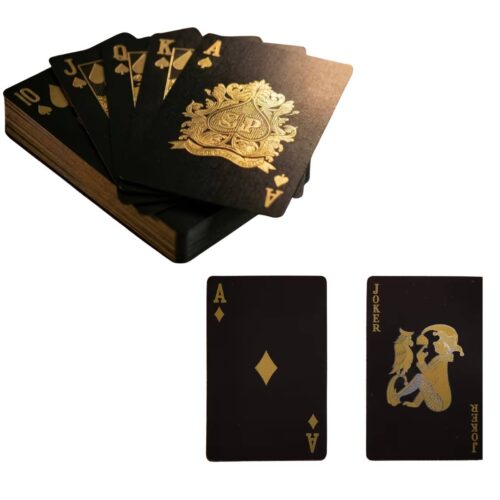 Baraja de Cartas Premium Negra con Detalles Dorados y Plateados – Poker de Lujo