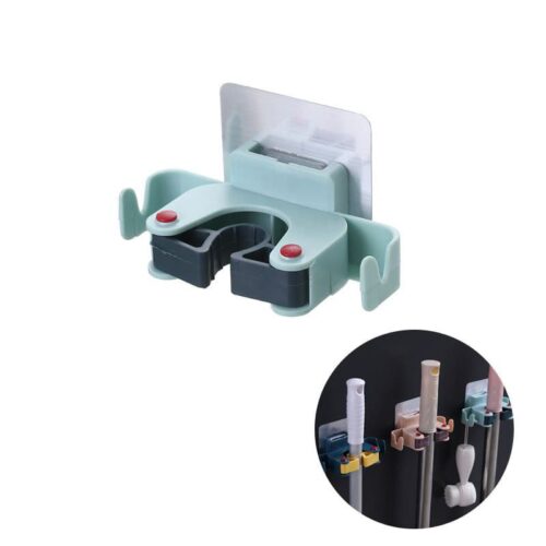 Soporte Organizador de Escobas y Traperos Autoadhesivo para Pared – Porta Escobas Multifuncional con Ganchos
