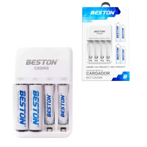 Cargador Mixto de Pilas Recargables BESTON C8006B con 4 Baterías AA y AAA Ni-MH