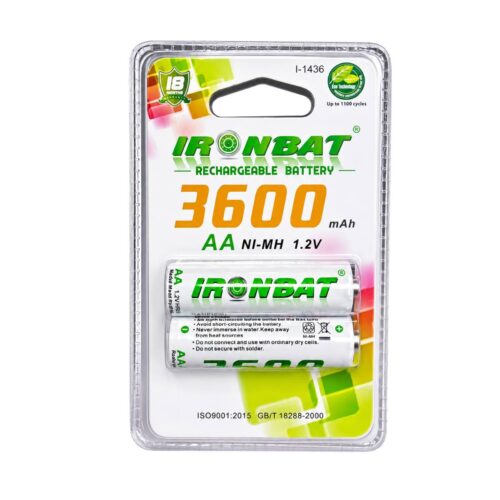 Pilas Recargables AA Ironbat 3600 mAh Ni-MH 1.2V – Pack x2 de Alta Capacidad