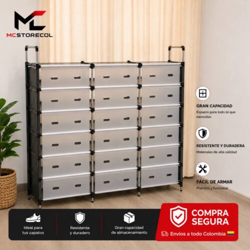 Zapatero Organizador de Zapatos 18 Compartimentos con Cubiertas Enrollables | Mueble Armable de 6 Niveles | Gran Capacidad