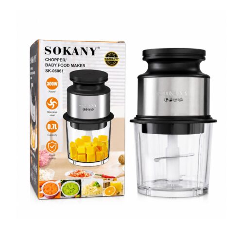 Picadora Eléctrica Sokany 300W 0.7L en Acero Inoxidable | Procesador de Alimentos Multifuncional SK-06061