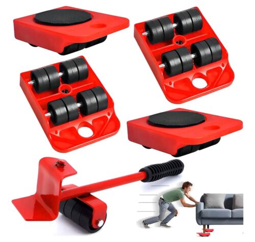 Kit Movedor de Muebles con Palanca y 4 Ruedas | Elevador para Muebles y Electrodomésticos Pesados