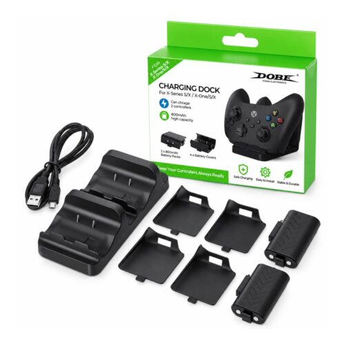 Base de Carga DOBE para Xbox Series X/S y Xbox One | Cargador Dual con 2 Baterías Recargables de 800mAh