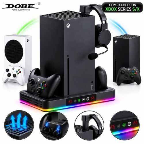 Base Refrigerante DOBE para Xbox Series S/X – Doble Ventilador, Carga Dual, RGB y Soporte para Audífonos
